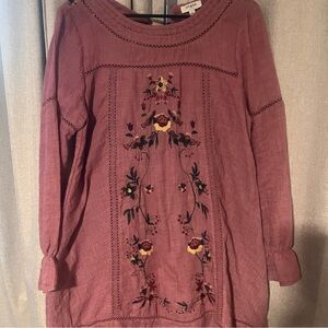 UMGEE Embroidered Boho Dress Mauve Pink Long Sleeve Size L (Junior Fit)